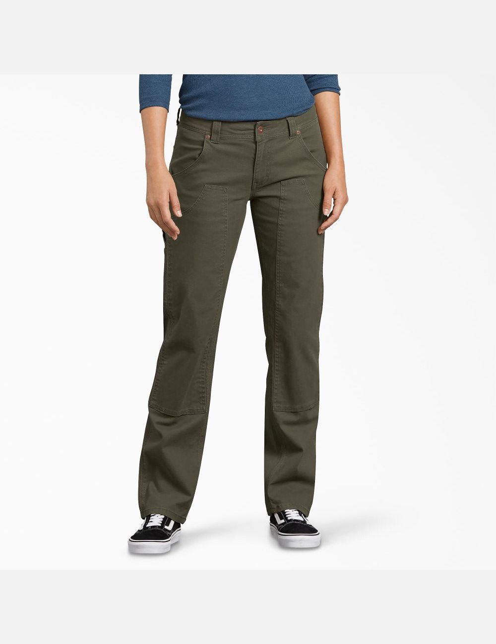 Rinsed Moss Green Dickies Duck Double-Front Carpenter Pants | 981KSIRMN