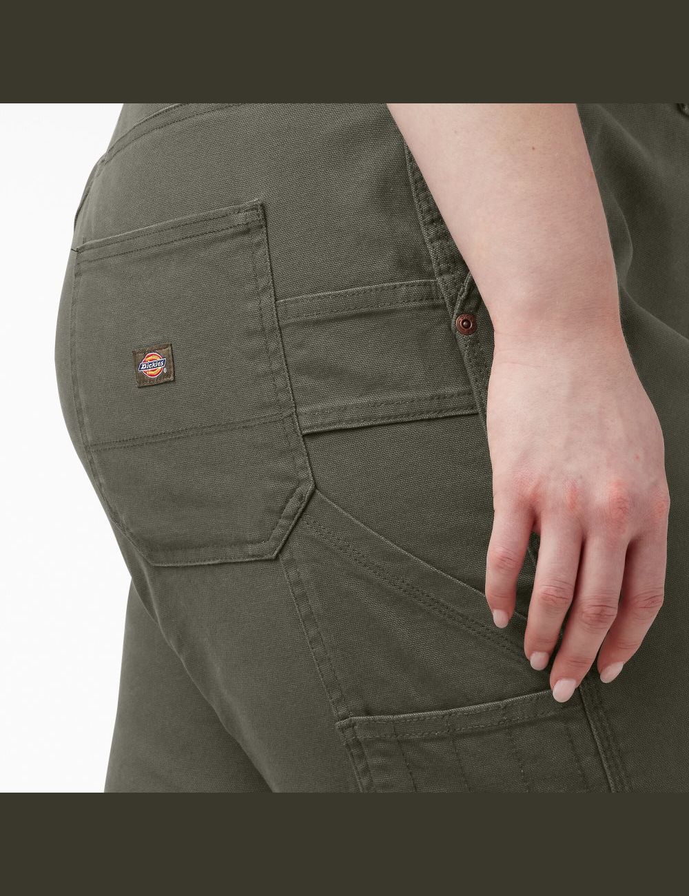 Rinsed Moss Green Dickies Plus Duck Carpenter Pants | 627KYLPRW