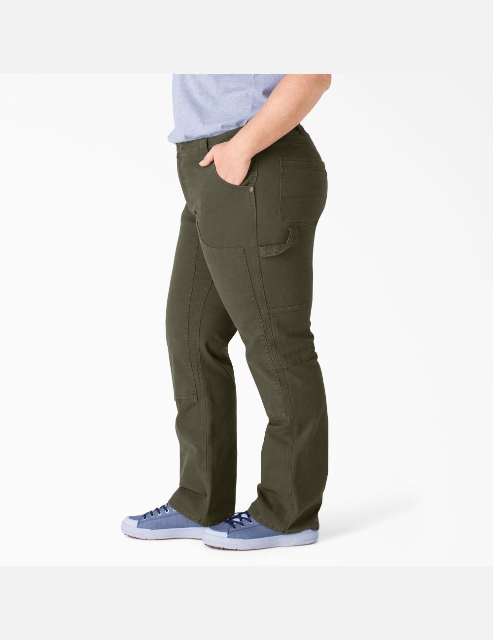 Rinsed Moss Green Dickies Plus Duck Double-Front Pants | 104EOIDLM