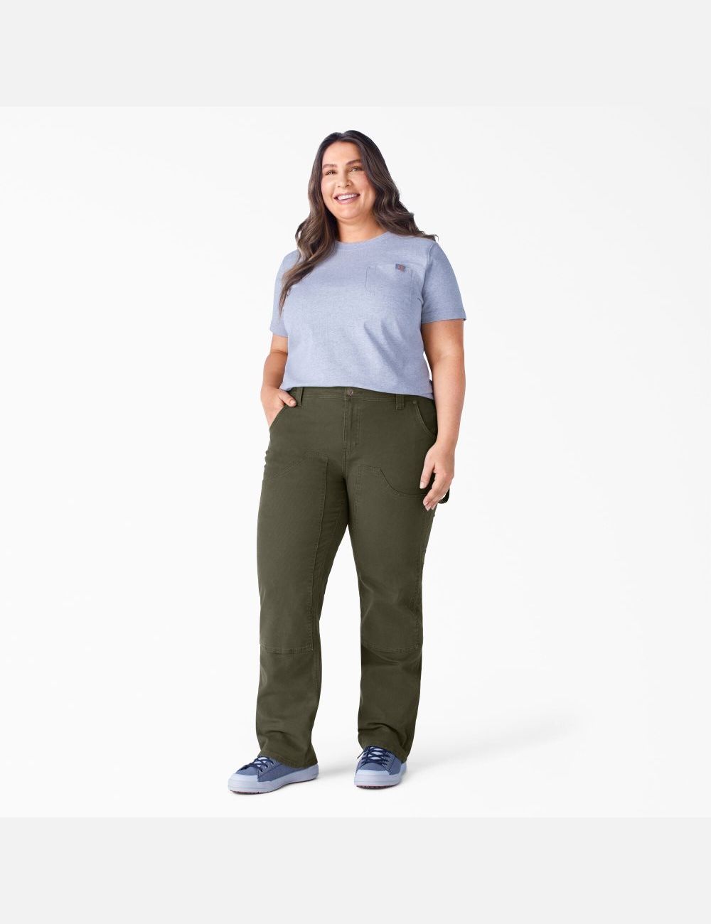 Rinsed Moss Green Dickies Plus Duck Double-Front Pants | 104EOIDLM