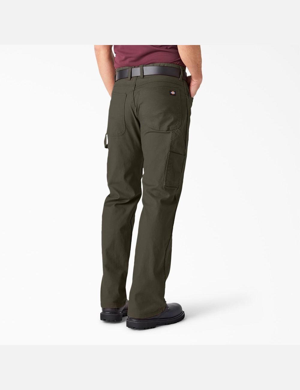 Rinsed Moss Green Dickies Relaxed Straight Leg Heavyweight Duck Carpenter Pants | 087SGBFVR