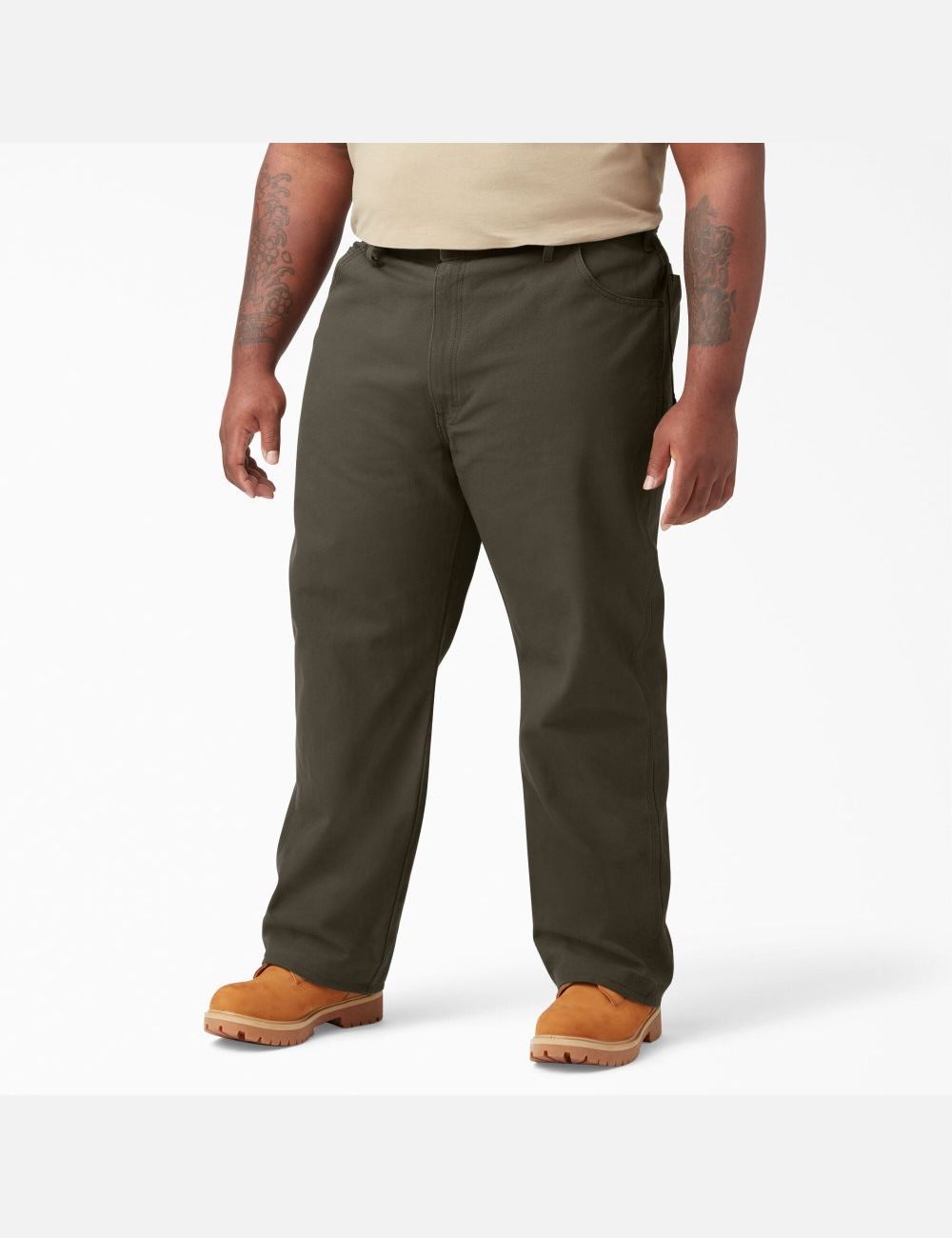 Rinsed Moss Green Dickies Relaxed Straight Leg Heavyweight Duck Carpenter Pants | 087SGBFVR