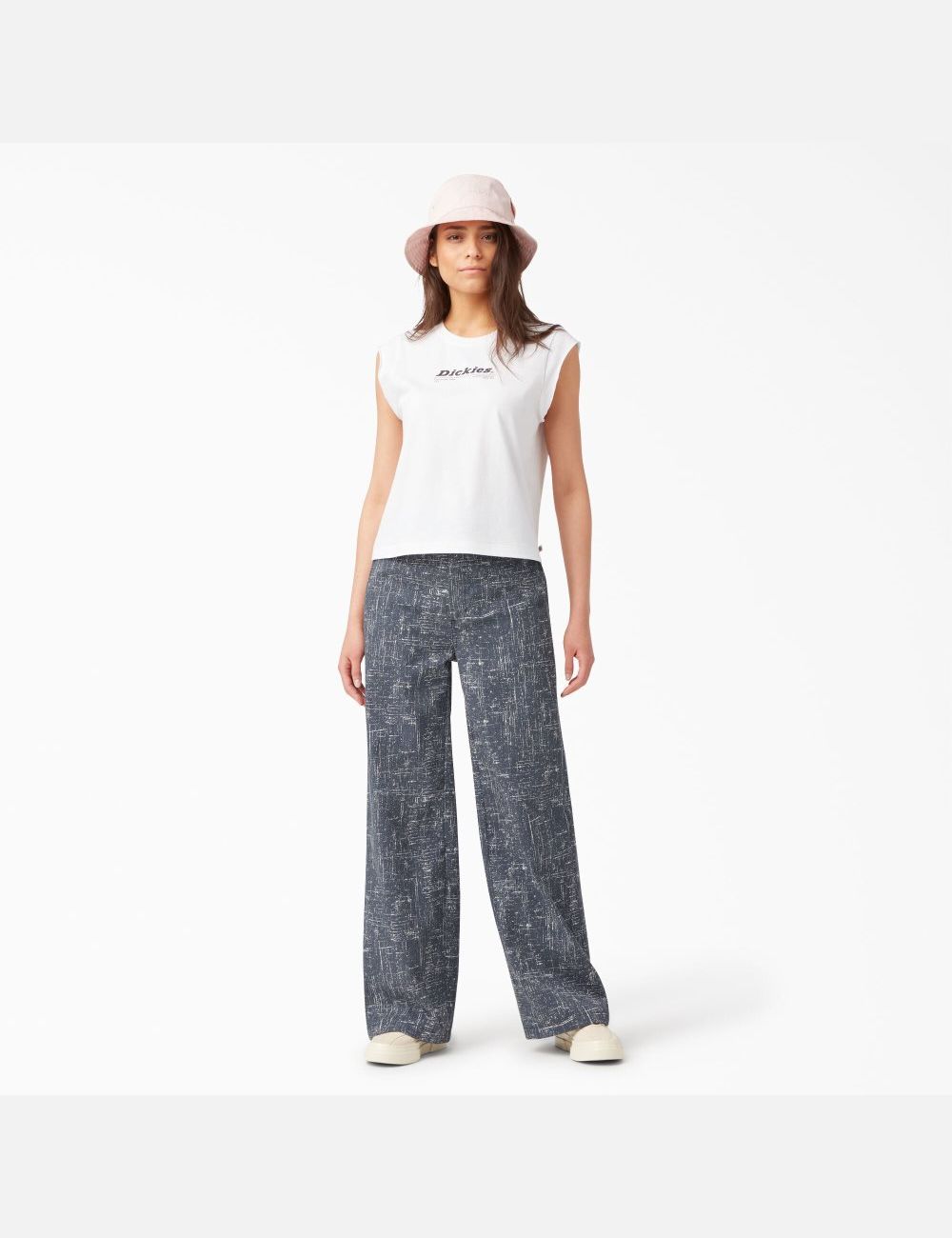 Rinsed Navy Crosshatch Dickies Stonewashed Wide Leg Pants | 034KTEPHI