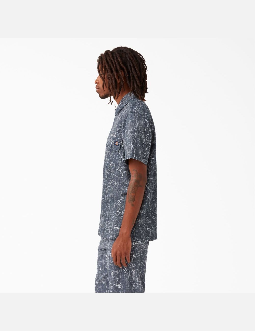 Rinsed Navy Crosshatch Dickies Twill Button Up Short Sleeve Work Shirts | 601BEDXAR