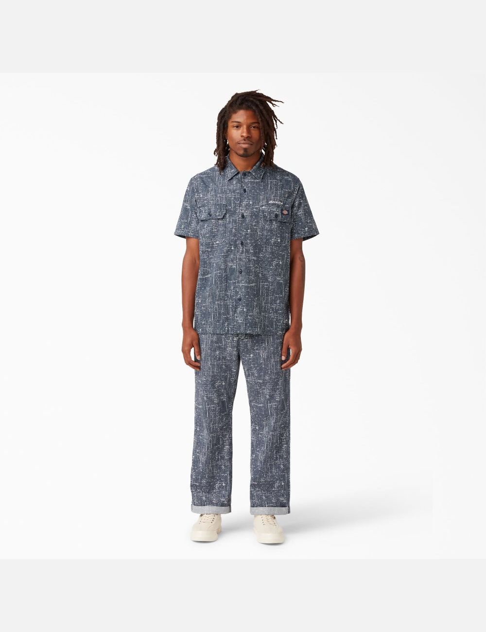 Rinsed Navy Crosshatch Dickies Twill Button Up Short Sleeve Work Shirts | 601BEDXAR