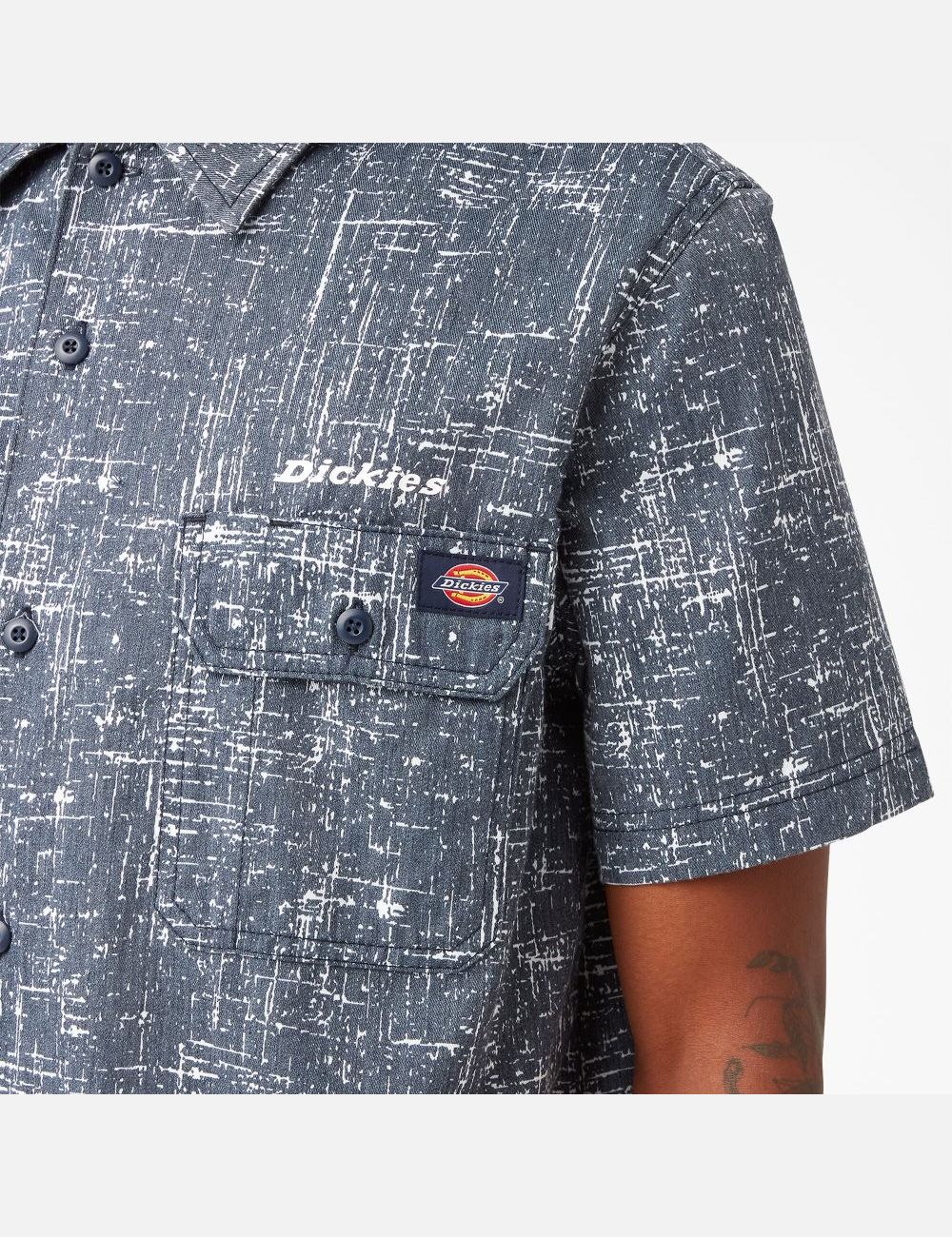 Rinsed Navy Crosshatch Dickies Twill Button Up Short Sleeve Work Shirts | 601BEDXAR