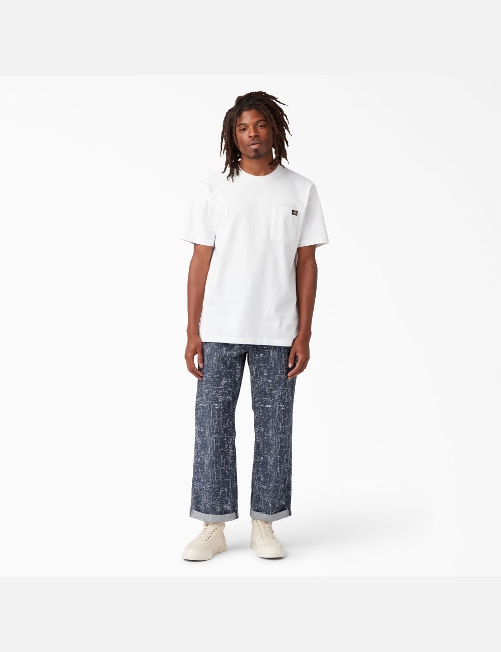 Rinsed Navy Crosshatch Dickies Twill Cuffed Pants | 581BHQJTS