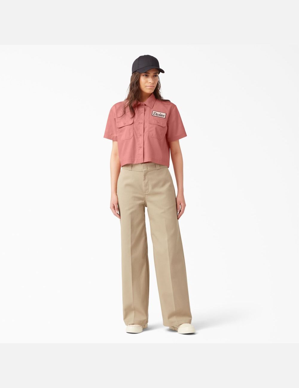 Rinsed Rosette Dickies Cropped Short Sleeve Work Shirts | 019ELNZRY