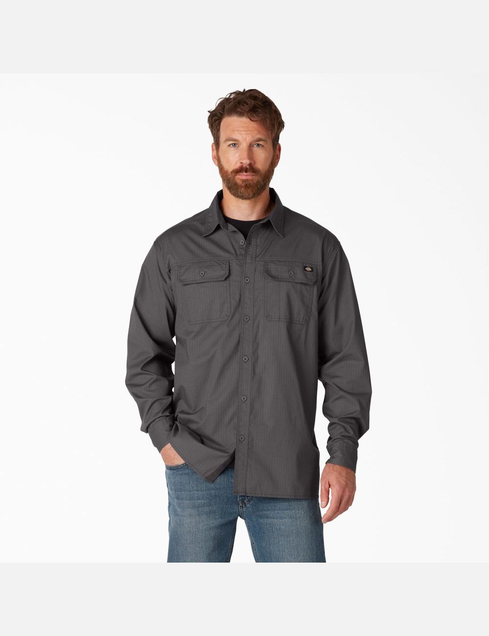 Rinsed Slate Dickies FLEX Ripstop Long Sleeve Work Shirts | 348RPMGVB