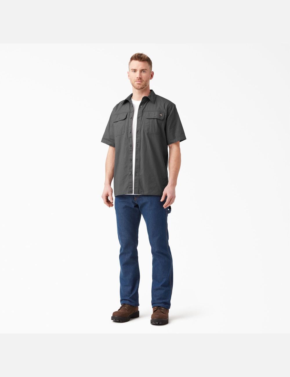 Rinsed Slate Dickies Short Sleeve Ripstop Work Shirts | 283SWXLVB