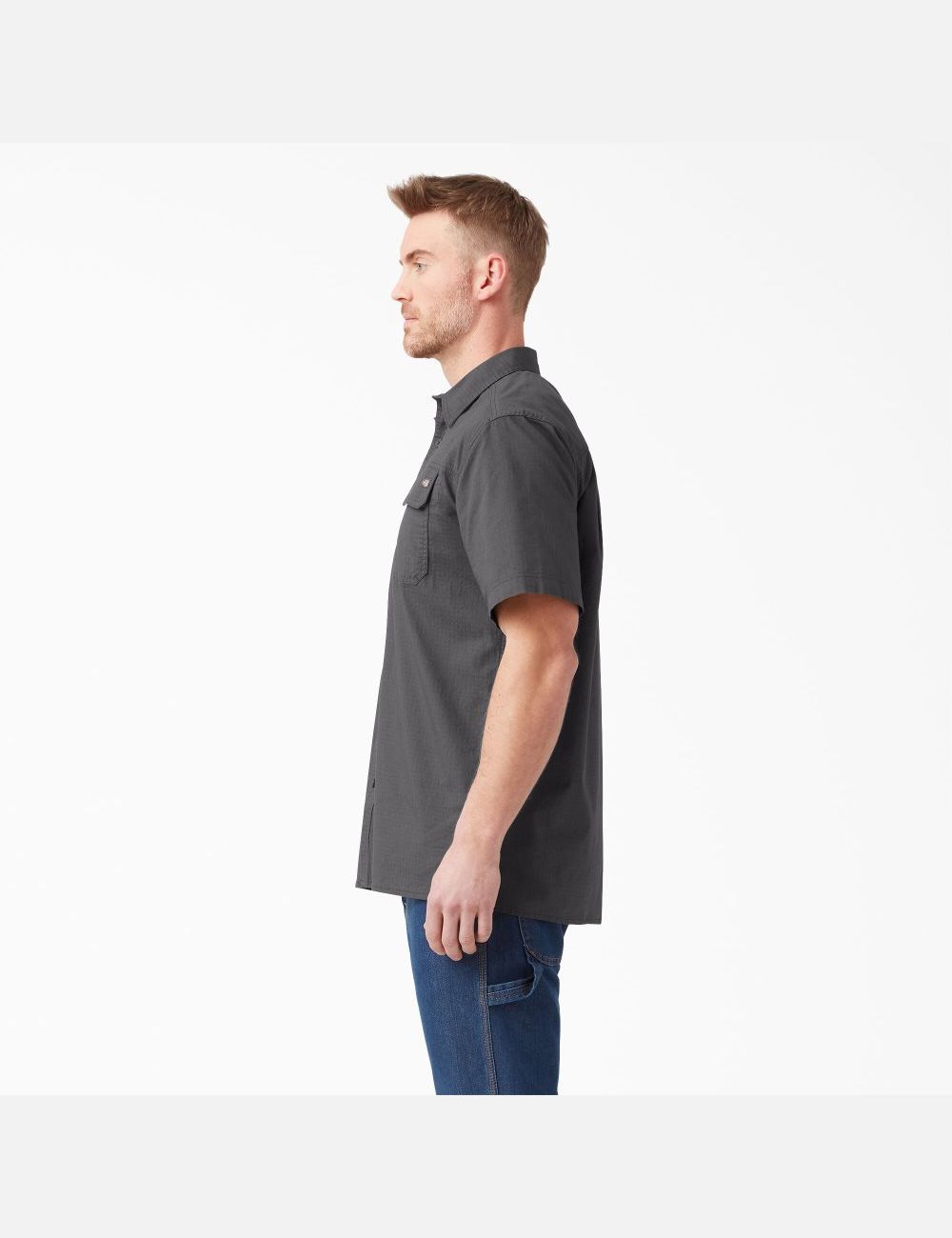 Rinsed Slate Dickies Short Sleeve Ripstop Shirts | 512IJYSXQ