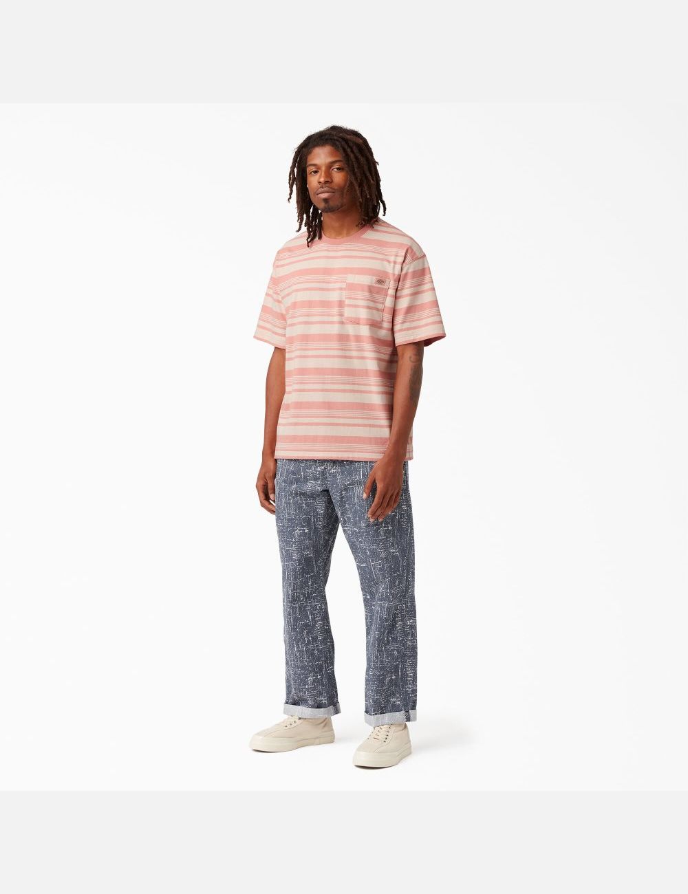 Rosette Stripe Dickies Relaxed Fit Striped Pocket T-Shirts | 098HBPVTN