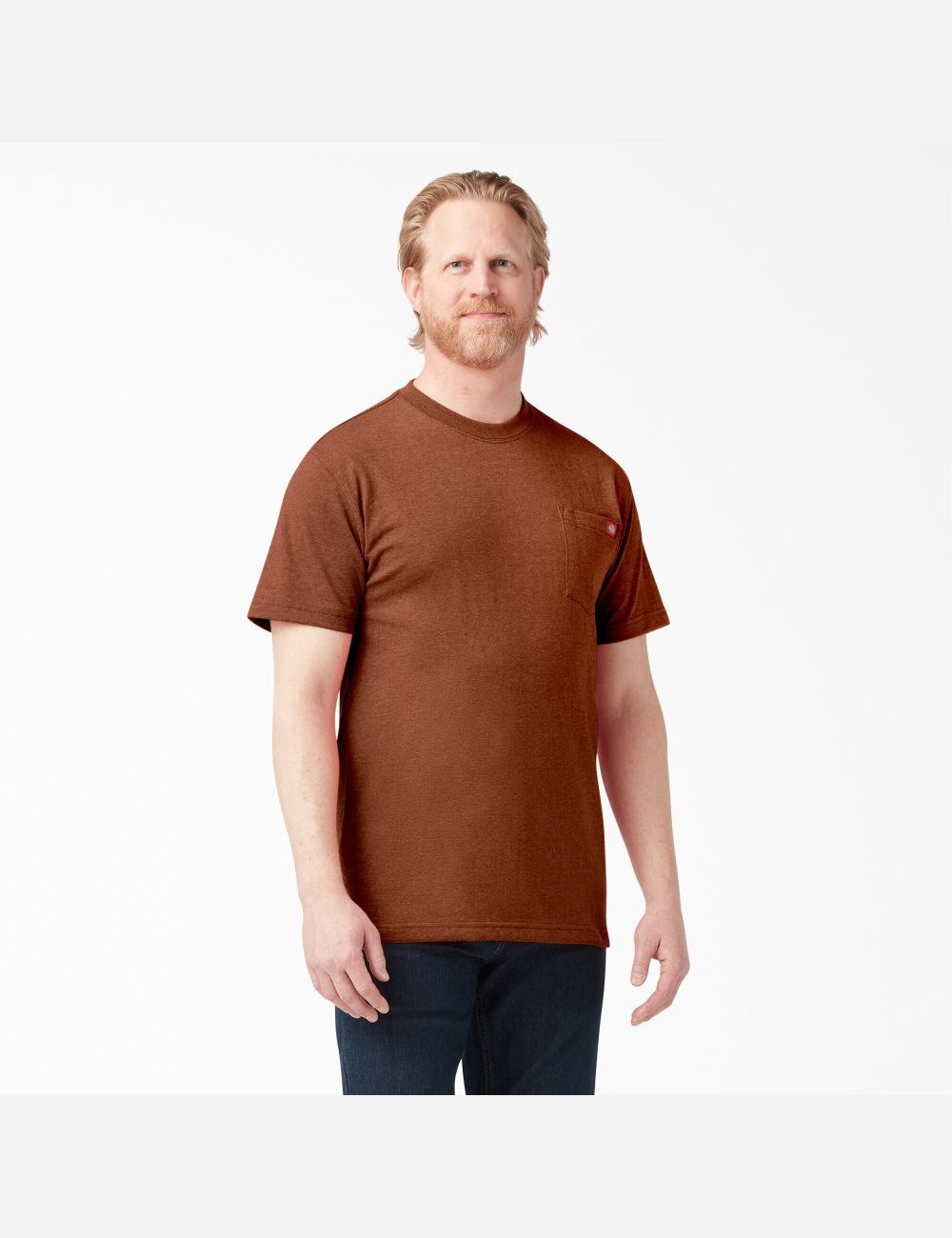 Rustic Red Heather Dickies Short Sleeve Heavyweight Heathered Shirts | 124CAMBTZ