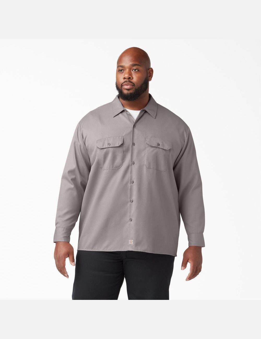 Silver Dickies Long Sleeve Work Shirts | 836OIXJNF