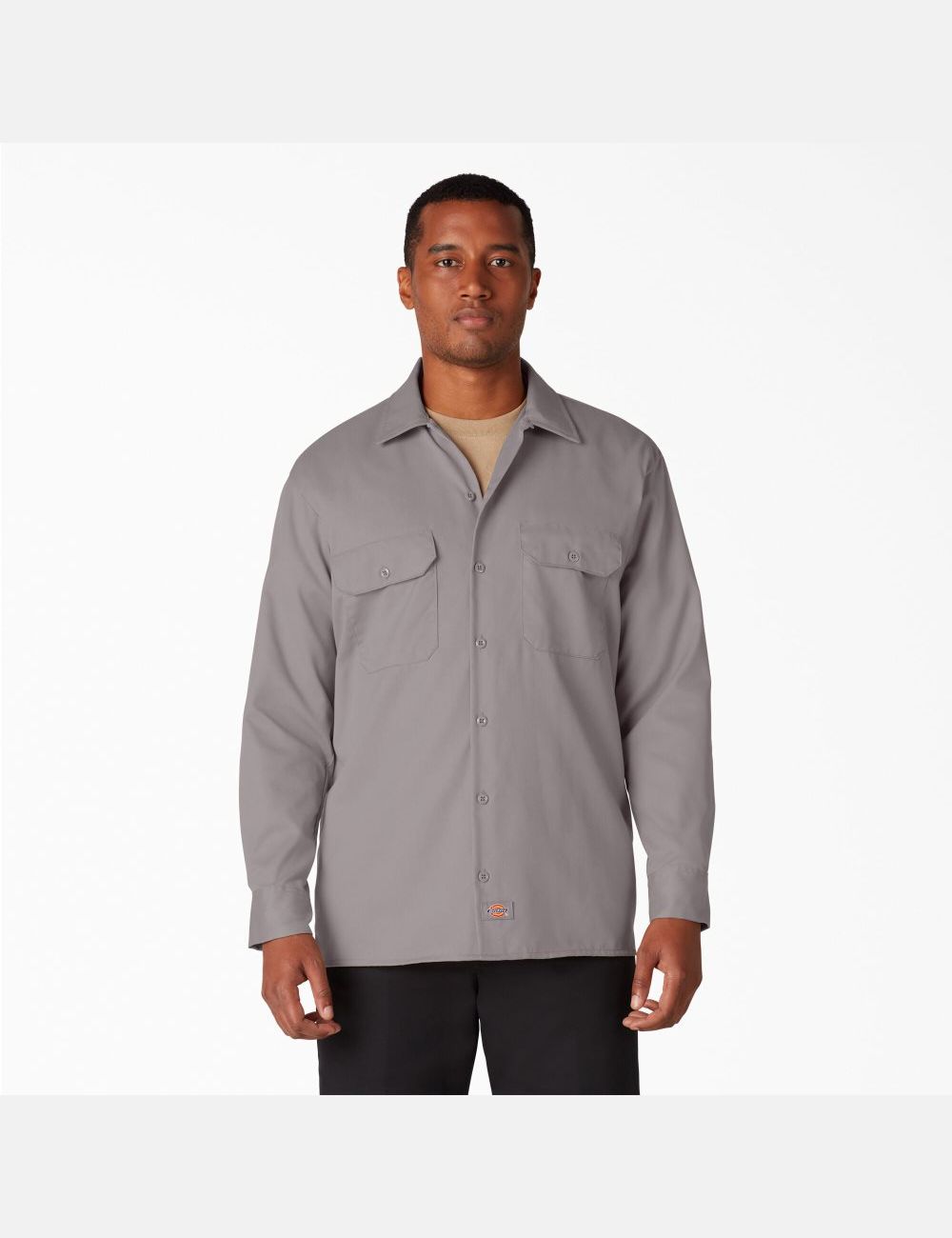 Silver Dickies Long Sleeve Work Shirts | 836OIXJNF