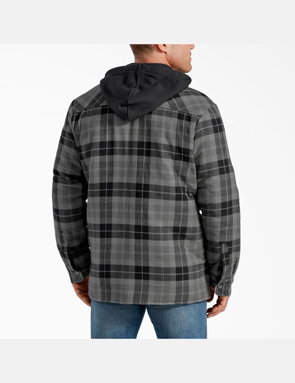 Slate Graphite Plaid Dickies Relaxed Icon Hooded Quilted Flannel Shirt Jackets | 320FICWSM