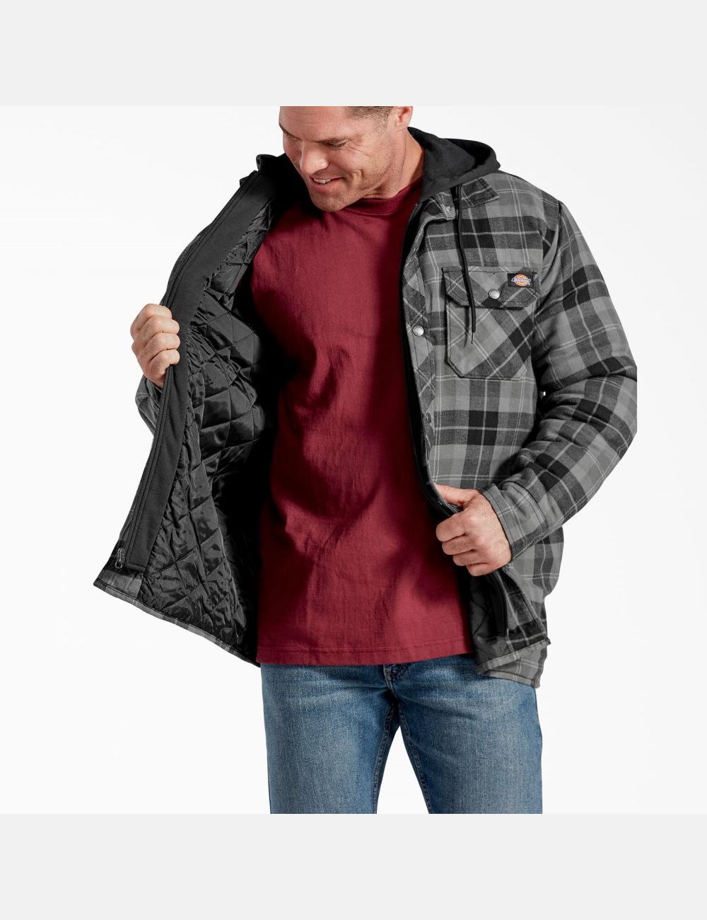 Slate Graphite Plaid Dickies Relaxed Icon Hooded Quilted Flannel Shirt Jackets | 320FICWSM