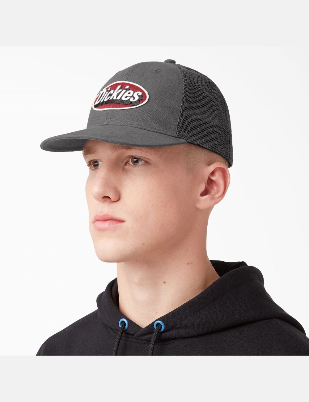 Slate Gray Dickies Patch Logo Trucker Hats | 958LDYJPQ