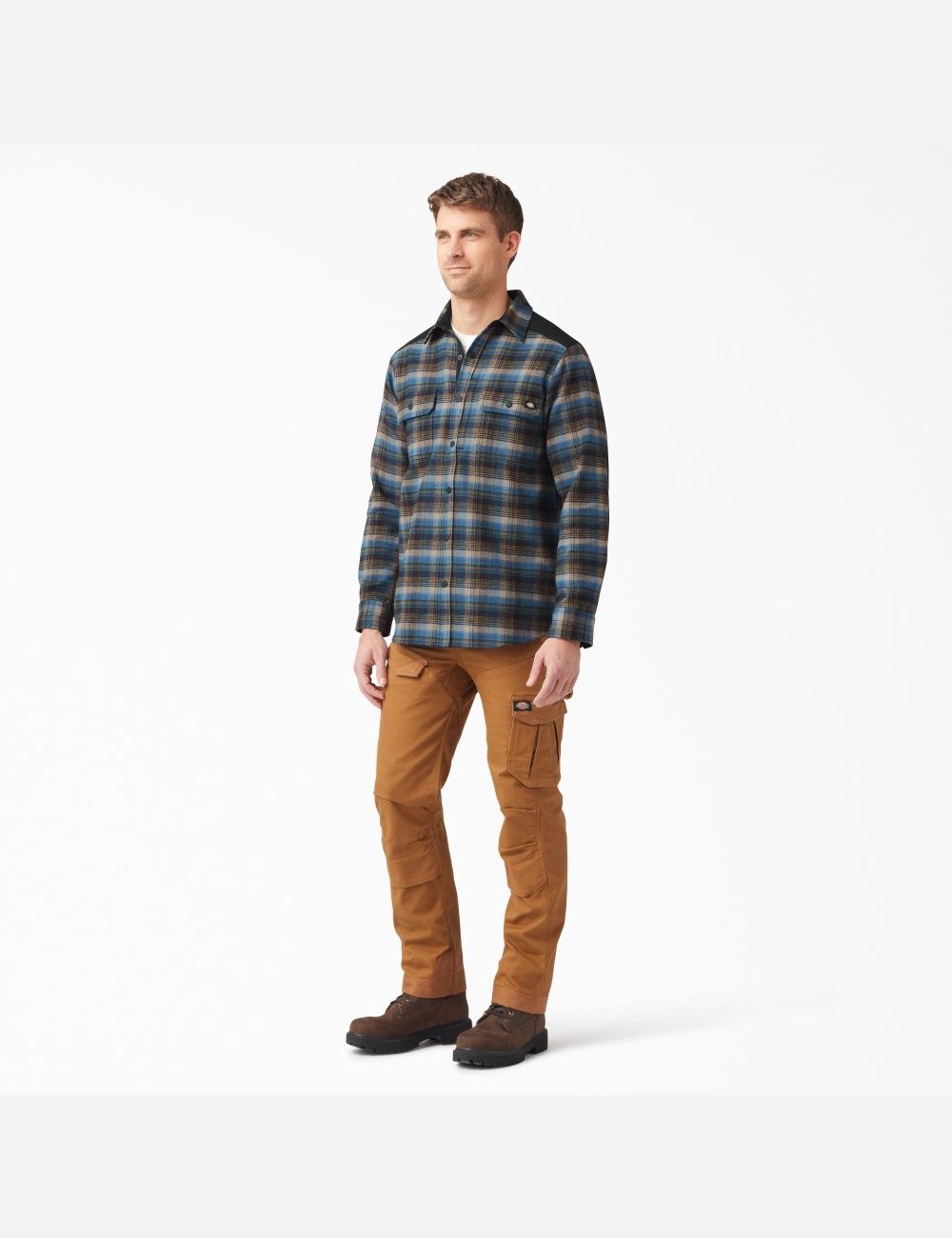 Southern Fall Plaid Dickies Heavyweight Brawny Flannel Shirt Button Up | 153RXAWGT