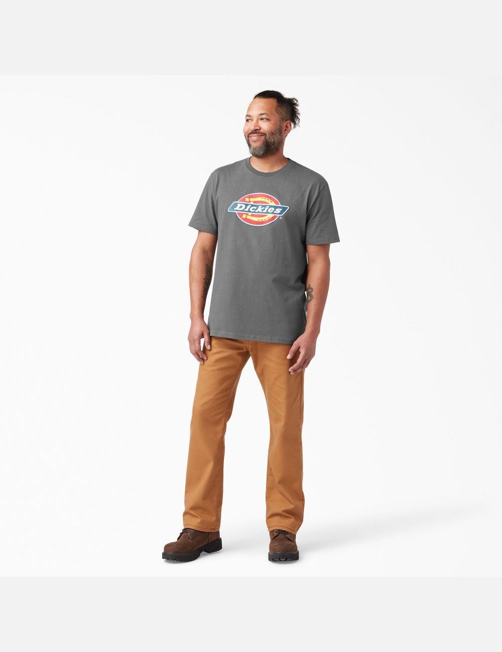 Stone Gray Dickies Logo Graphic T-Shirts | 186EZKDGC