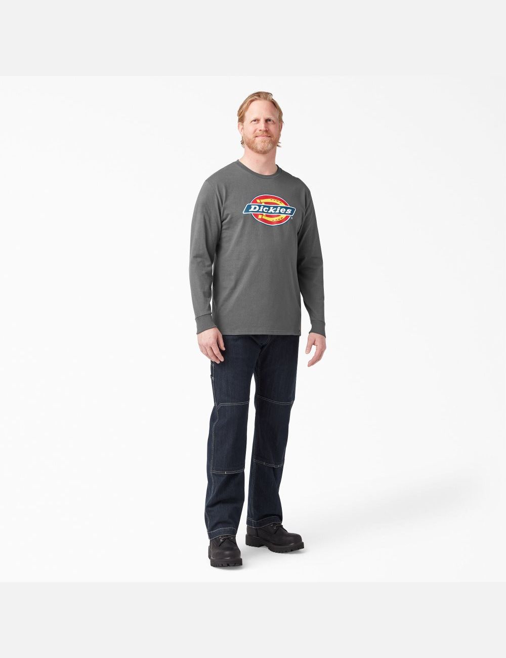 Stone Gray Dickies Regular Icon Graphic Long Sleeve T-Shirts | 279APILHB