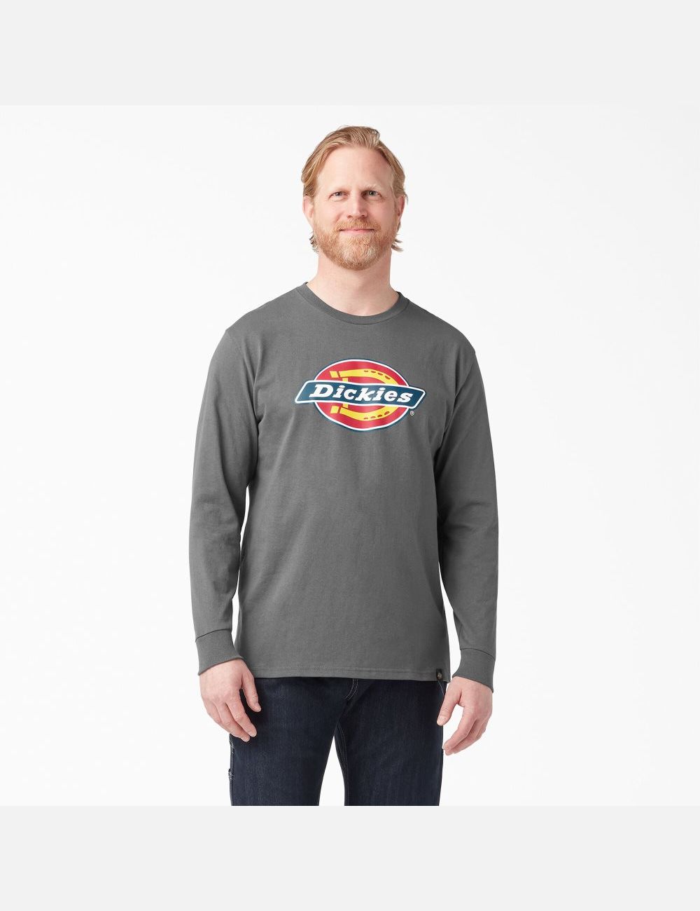 Stone Gray Dickies Regular Icon Graphic Long Sleeve T-Shirts | 279APILHB