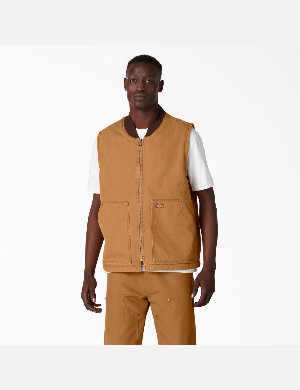 Stonewashed Brown Duck Dickies Stonewashed Duck High Pile Fleece Lined Vests | 301GMDVXR