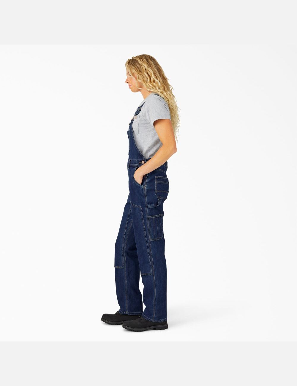 Stonewashed Dark Blue Dickies Denim Double Front Bib Overalls | 284TIXLAM