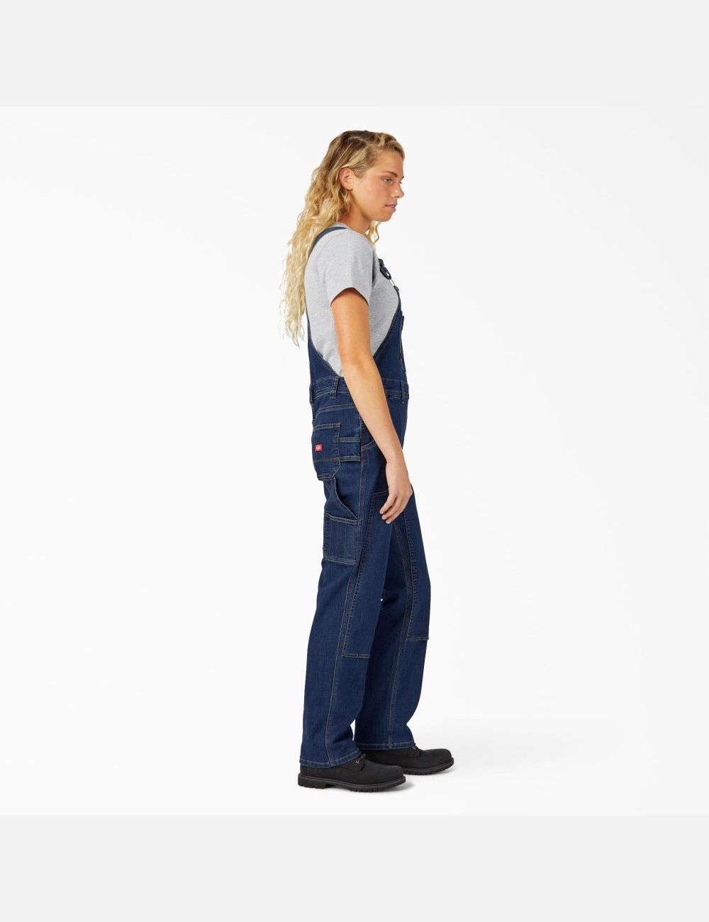 Stonewashed Dark Blue Dickies Denim Double Front Bib Overalls | 284TIXLAM