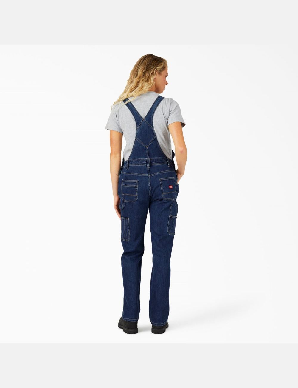 Stonewashed Dark Blue Dickies Denim Double Front Bib Overalls | 284TIXLAM