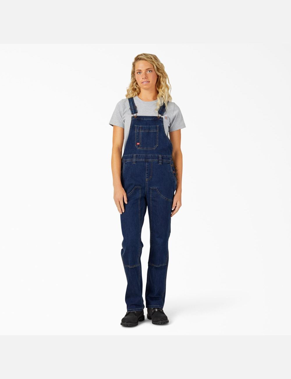 Stonewashed Dark Blue Dickies Denim Double Front Bib Overalls | 284TIXLAM