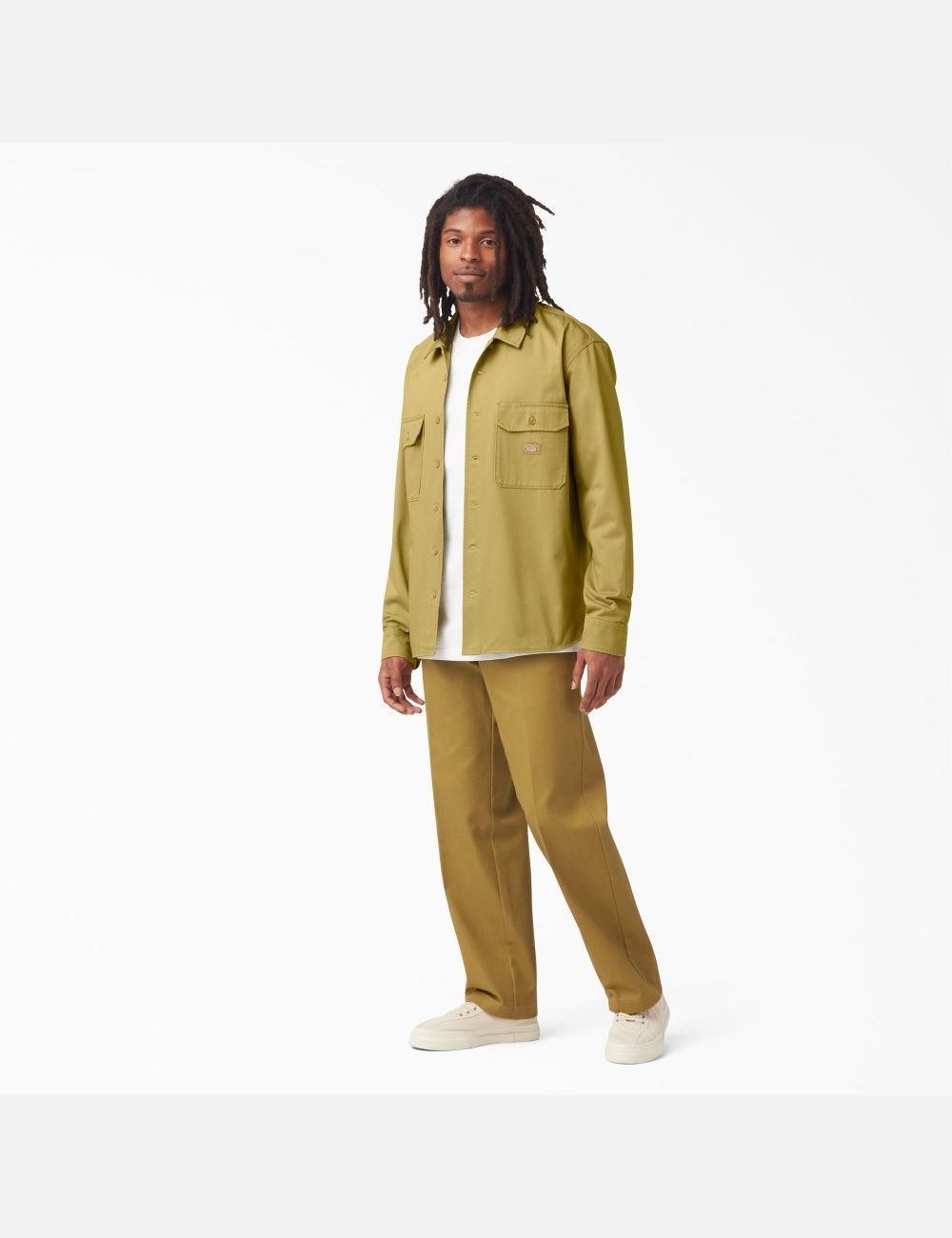 Stonewashed Dark Khaki Dickies 100 Year Sateen Long Sleeve Work Shirts | 078FAGOIB