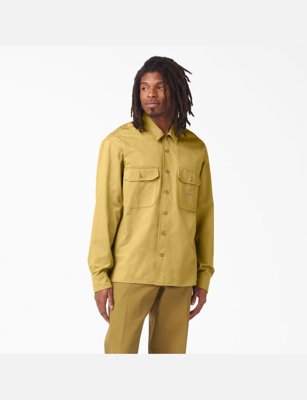 Stonewashed Dark Khaki Dickies 100 Year Sateen Long Sleeve Work Shirts | 078FAGOIB