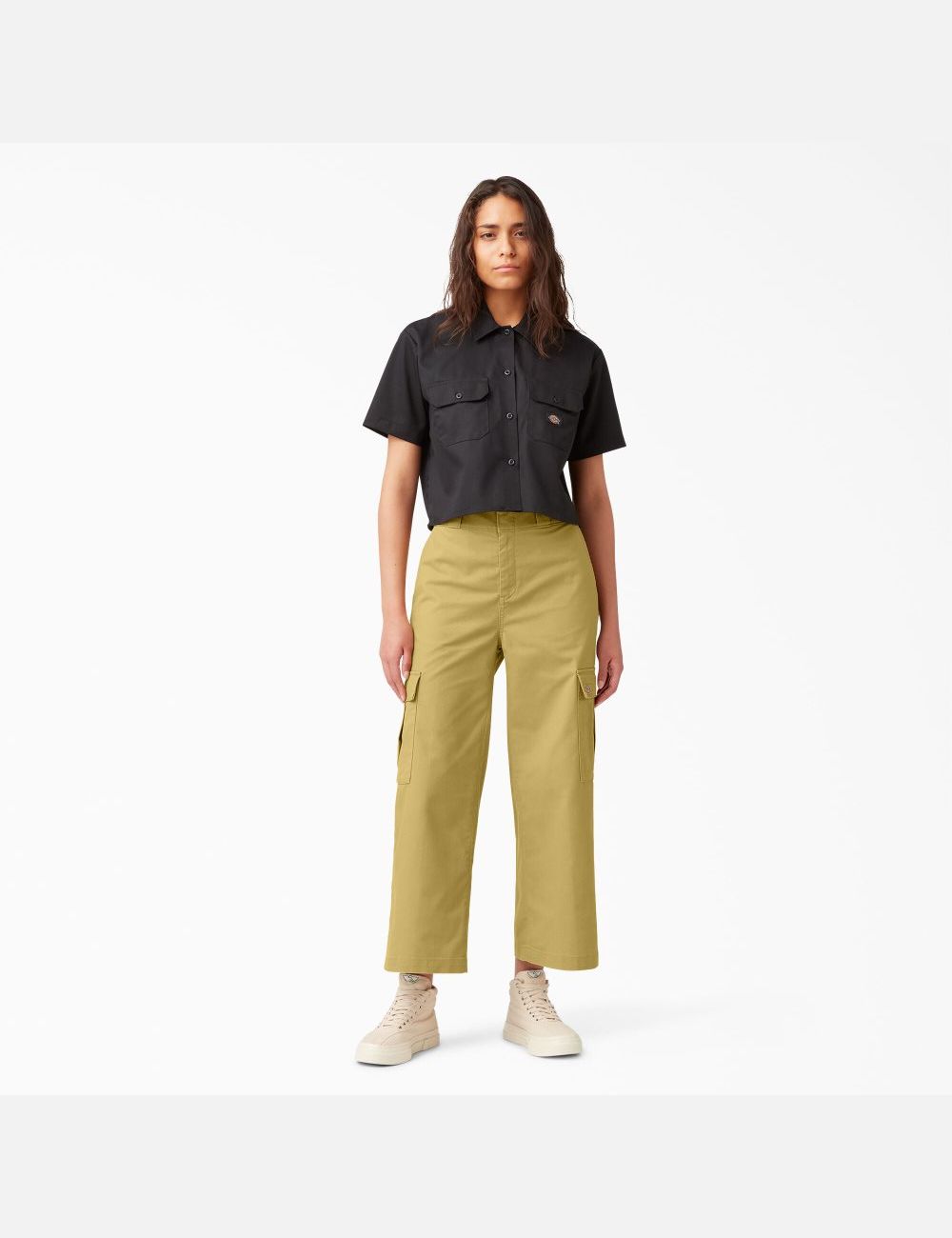 Stonewashed Dark Khaki Dickies Twill Crop Cargo Pants | 597VAPBFJ