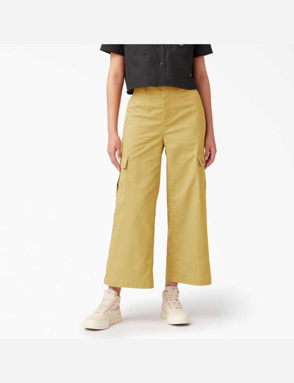 Stonewashed Dark Khaki Dickies Twill Crop Cargo Pants | 597VAPBFJ