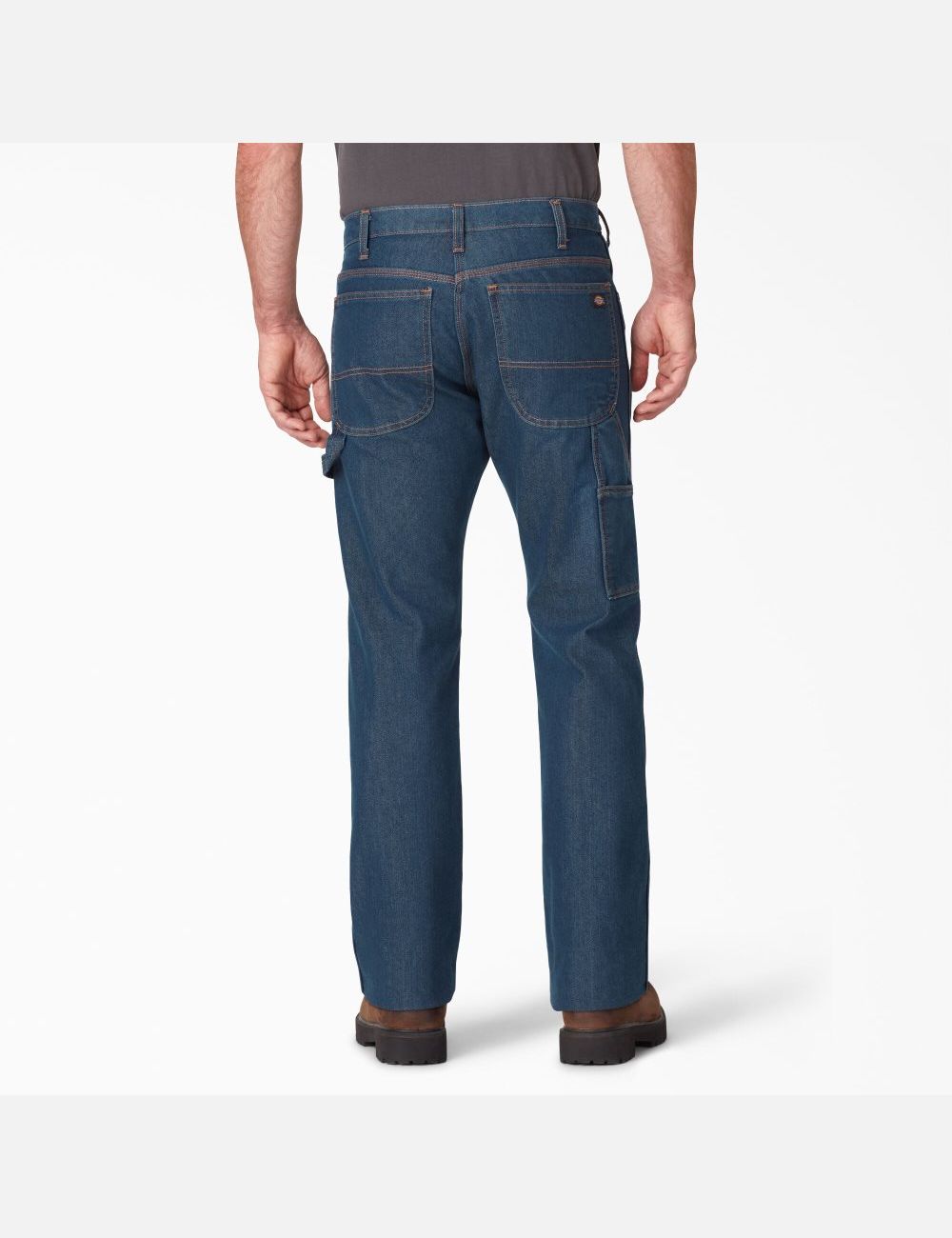 Stonewashed Indigo Blue Dickies Regular Fit Straight Leg Carpenter Jeans | 905JYRGFN