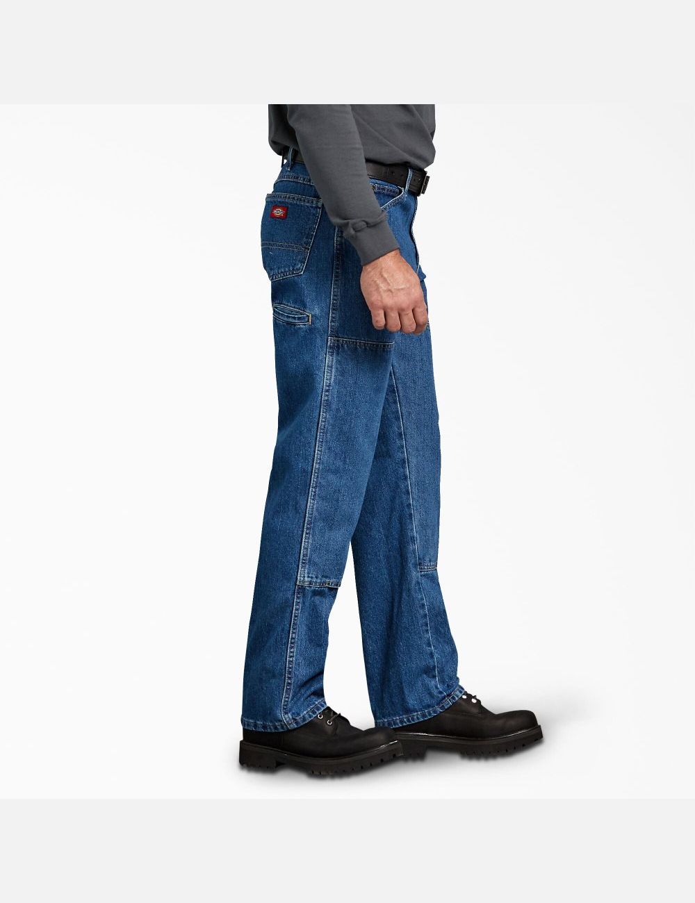 Stonewashed Indigo Blue Dickies Relaxed Fit Double Knee Denim Jeans | 793TBGZPN