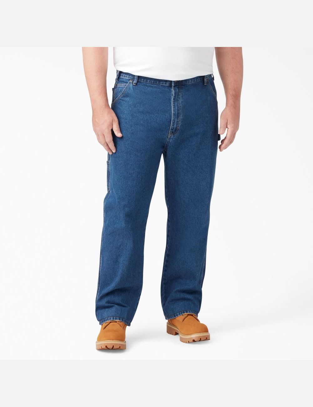 Stonewashed Indigo Blue Dickies Relaxed Fit Carpenter Denim Pants | 846ZSQPBM