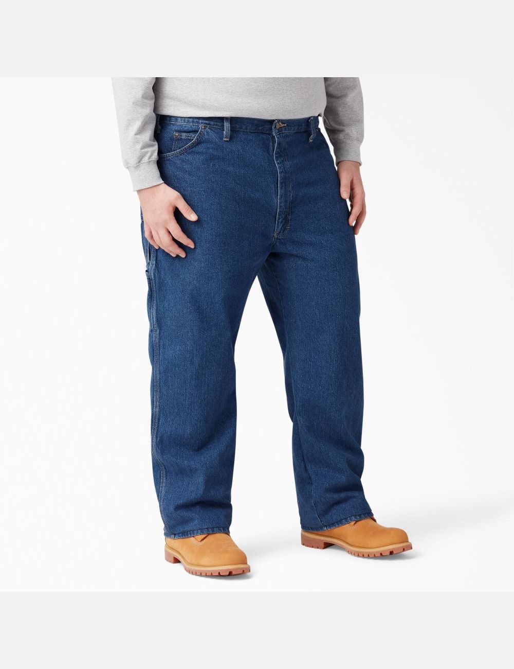 Stonewashed Indigo Blue Dickies Relaxed Fit Carpenter Heavyweight Denim Pants | 852HPYGWV