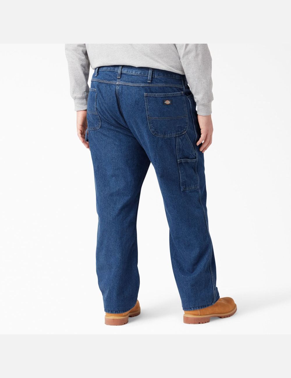 Stonewashed Indigo Blue Dickies Relaxed Fit Carpenter Heavyweight Denim Pants | 852HPYGWV