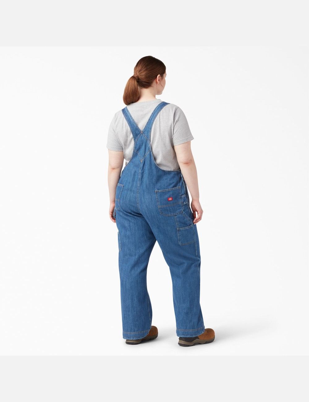 Stonewashed Medium Blue Dickies Plus Relaxed Fit Straight Leg Bib Coveralls & Overalls | 085IXZQFU