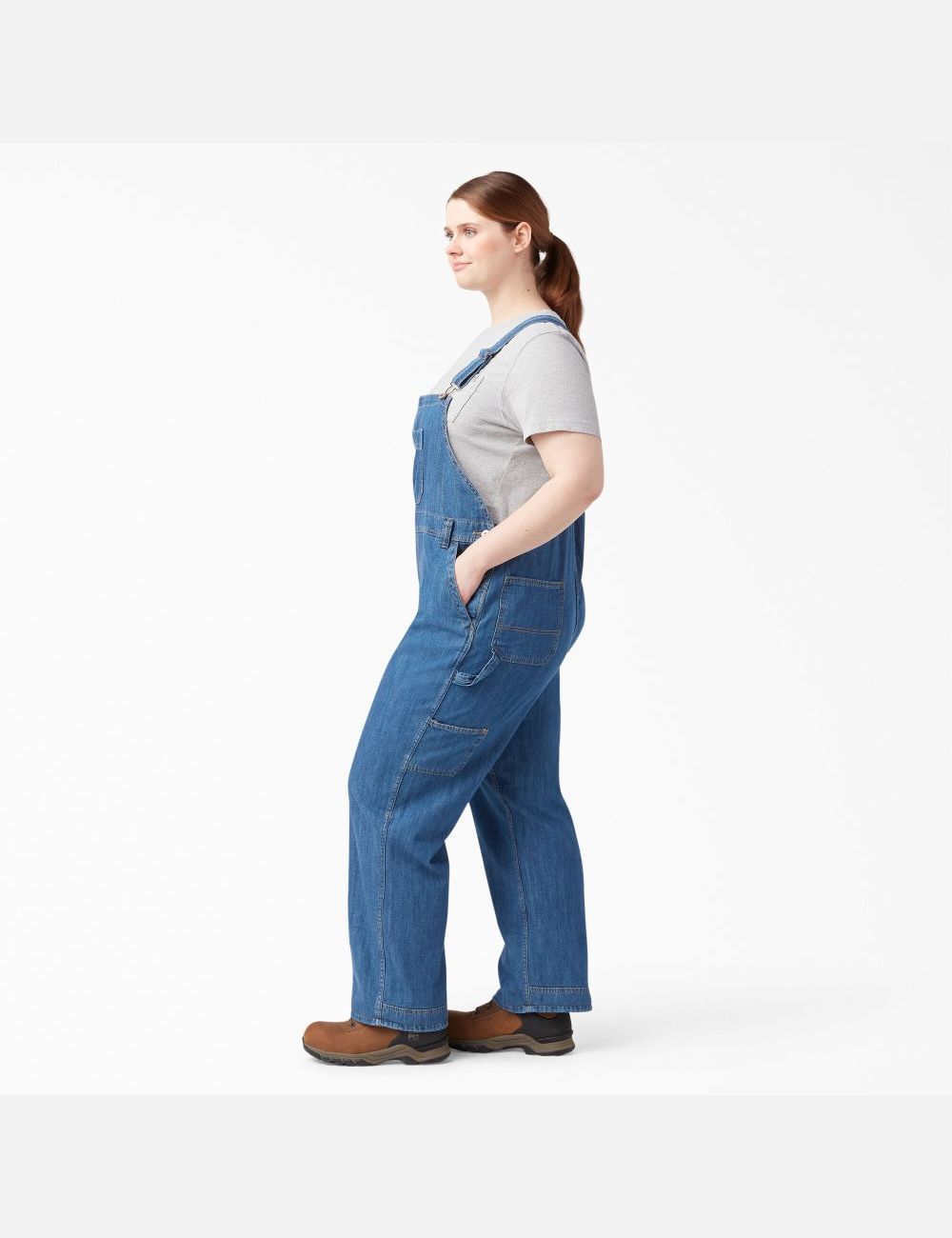 Stonewashed Medium Blue Dickies Plus Relaxed Fit Straight Leg Bib Coveralls & Overalls | 085IXZQFU