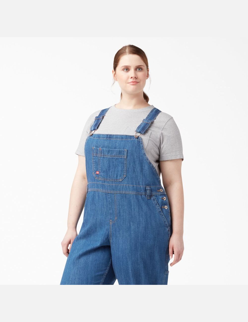 Stonewashed Medium Blue Dickies Plus Relaxed Fit Straight Leg Bib Coveralls & Overalls | 085IXZQFU