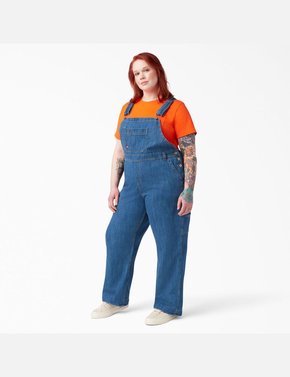 Stonewashed Medium Blue Dickies Plus Relaxed Fit Straight Leg Bib Coveralls & Overalls | 085IXZQFU