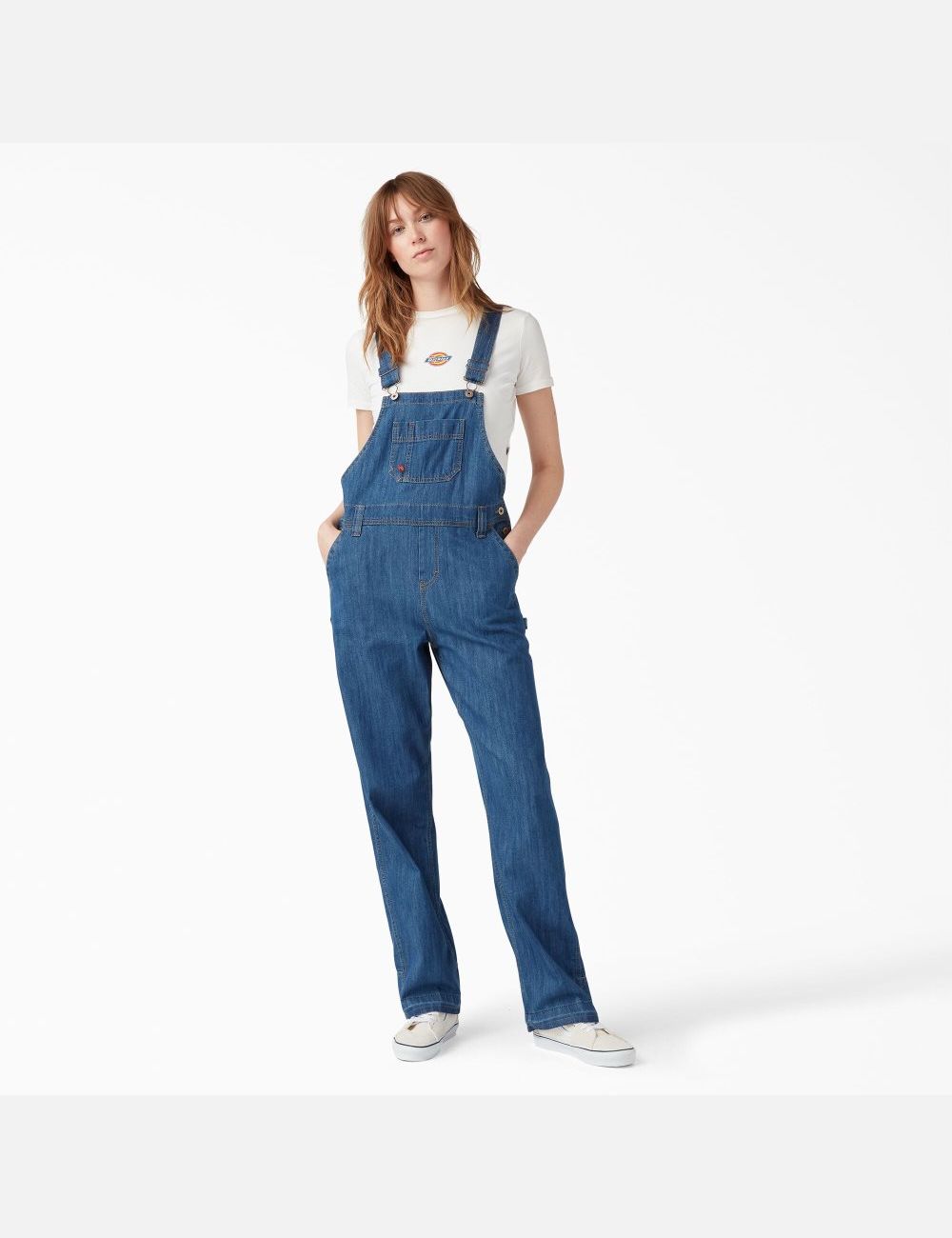 Stonewashed Medium Blue Dickies Relaxed Fit Bib Overalls | 568NTVJAI