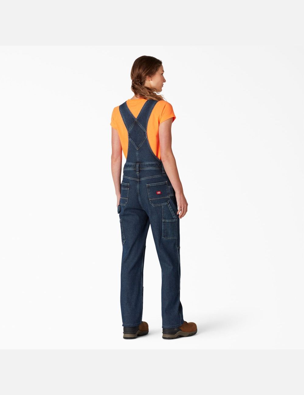 Stonewashed Medium Blue Dickies Warming Double Knee Bib Overalls | 261QLDAMS