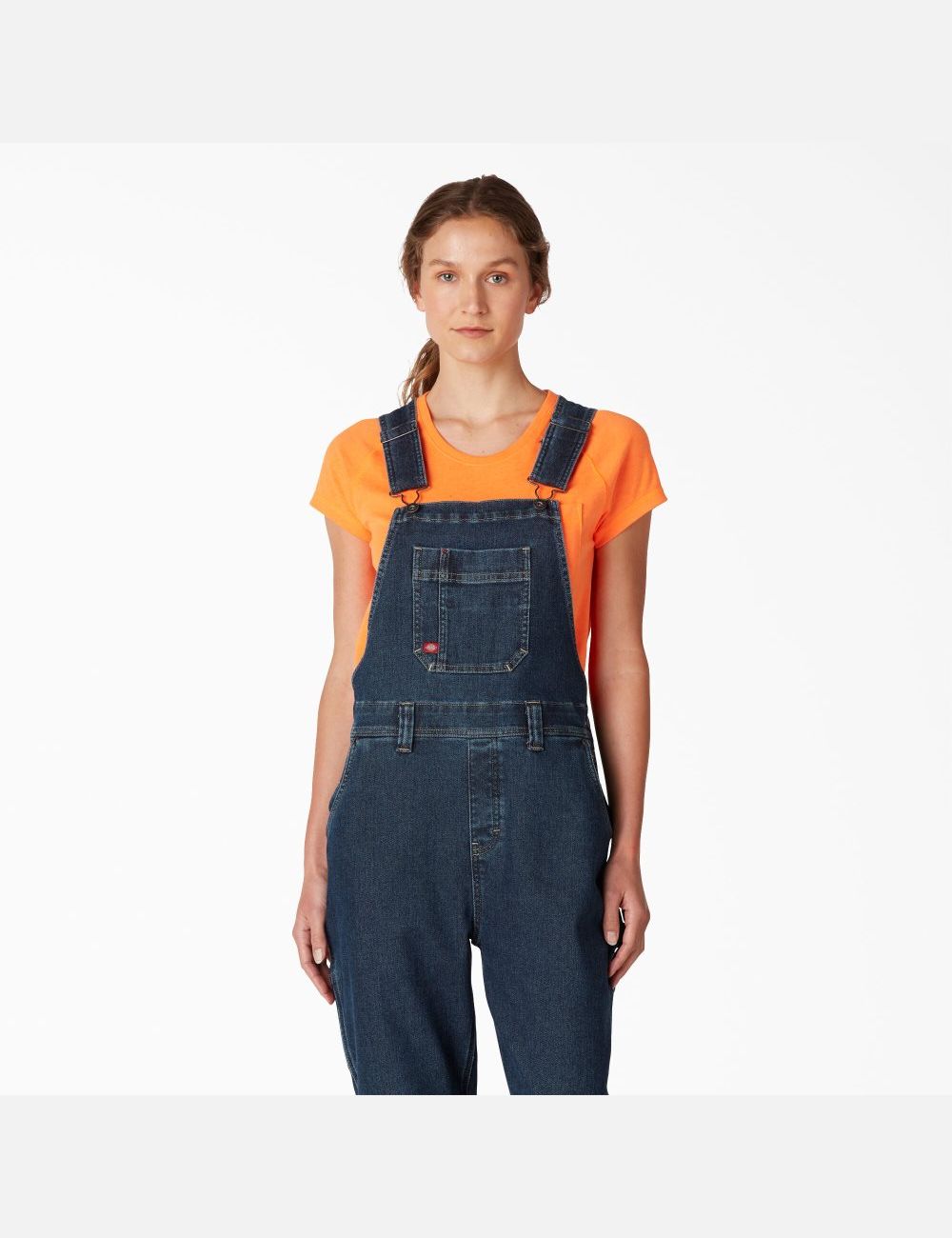 Stonewashed Medium Blue Dickies Warming Double Knee Bib Overalls | 261QLDAMS