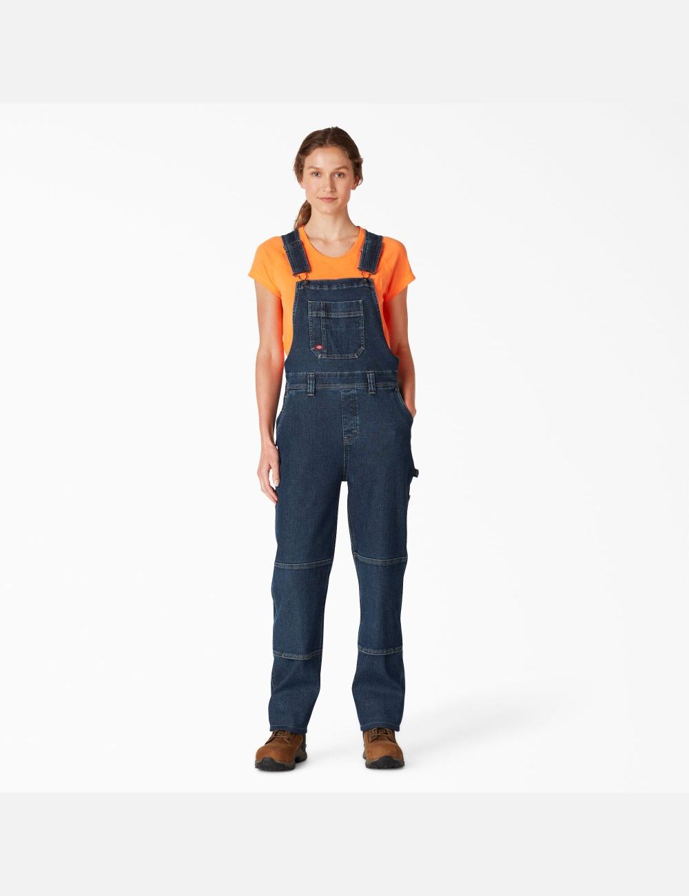 Stonewashed Medium Blue Dickies Warming Double Knee Bib Overalls | 261QLDAMS