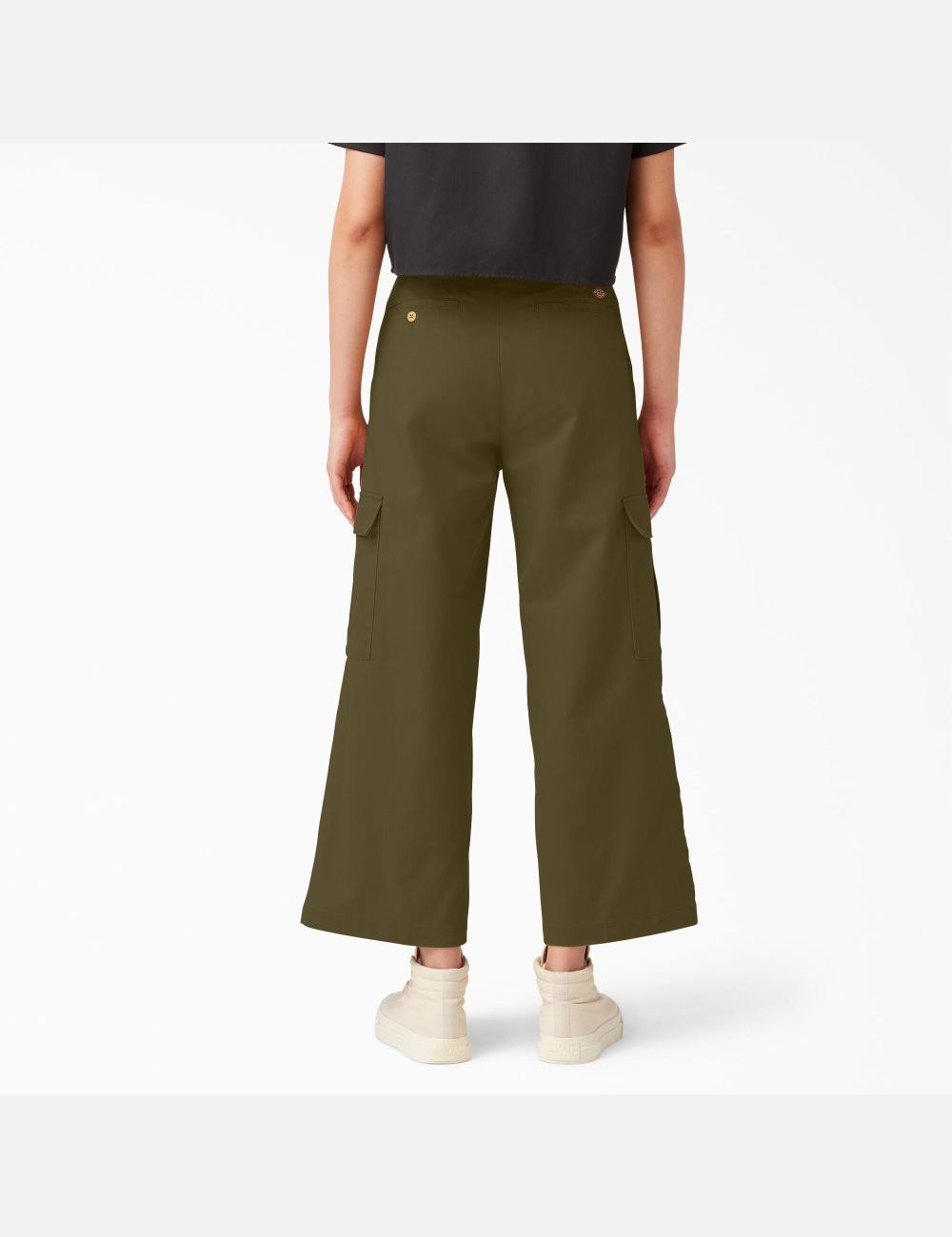 Stonewashed Military Green Dickies Twill Crop Cargo Pants | 702FYSRHW