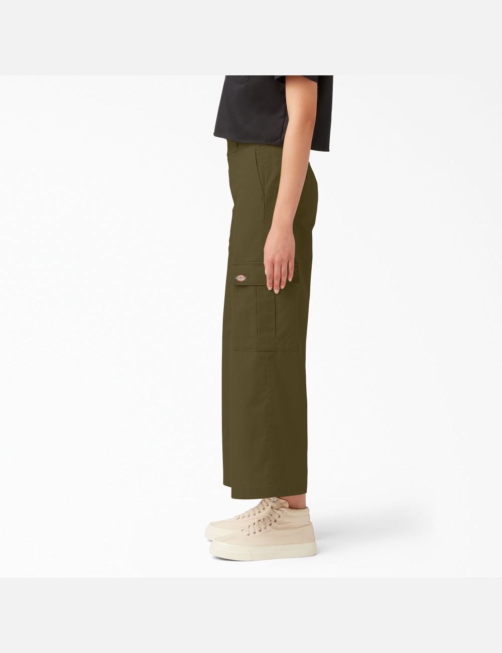 Stonewashed Military Green Dickies Twill Crop Cargo Pants | 702FYSRHW